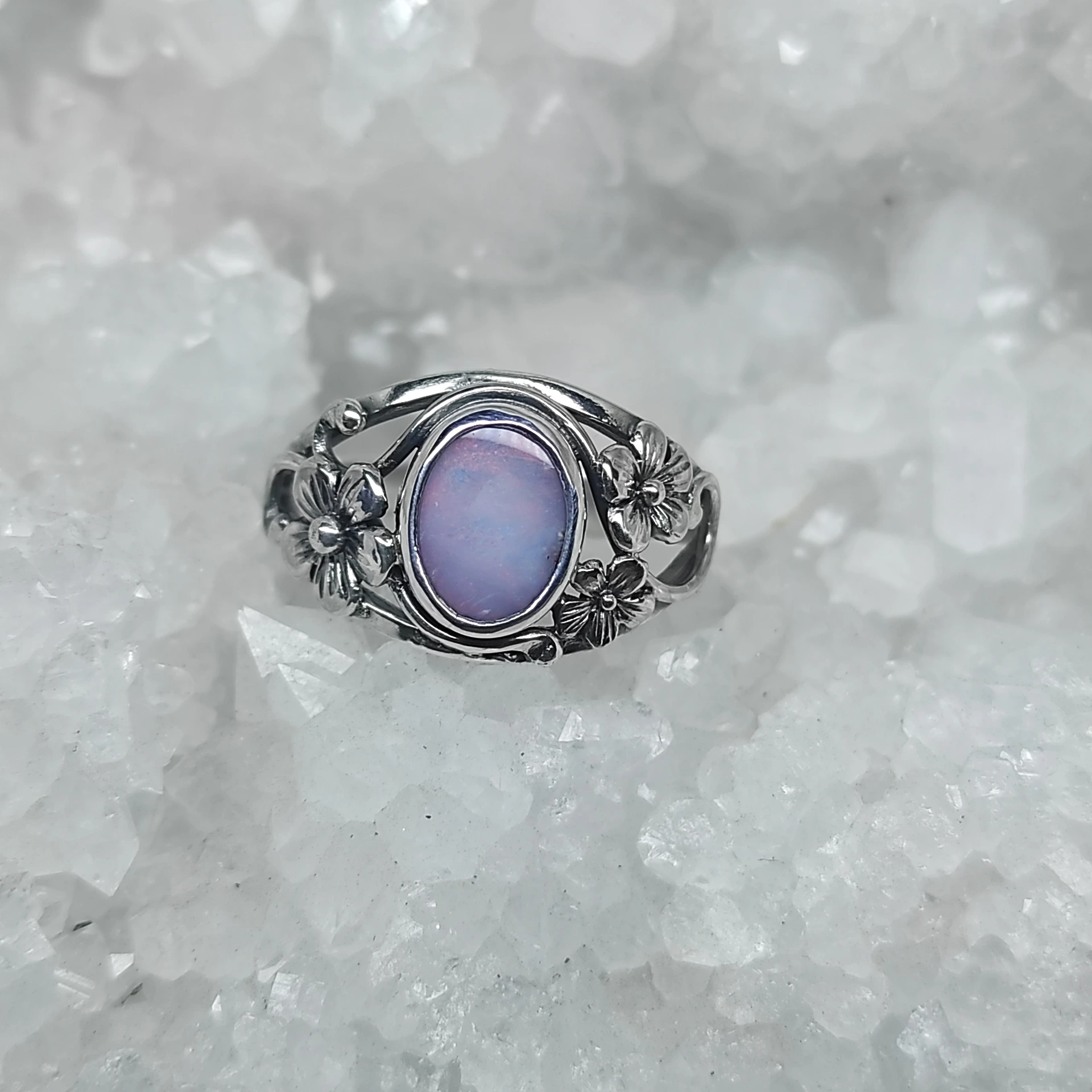 bague fleurs opale d'australie