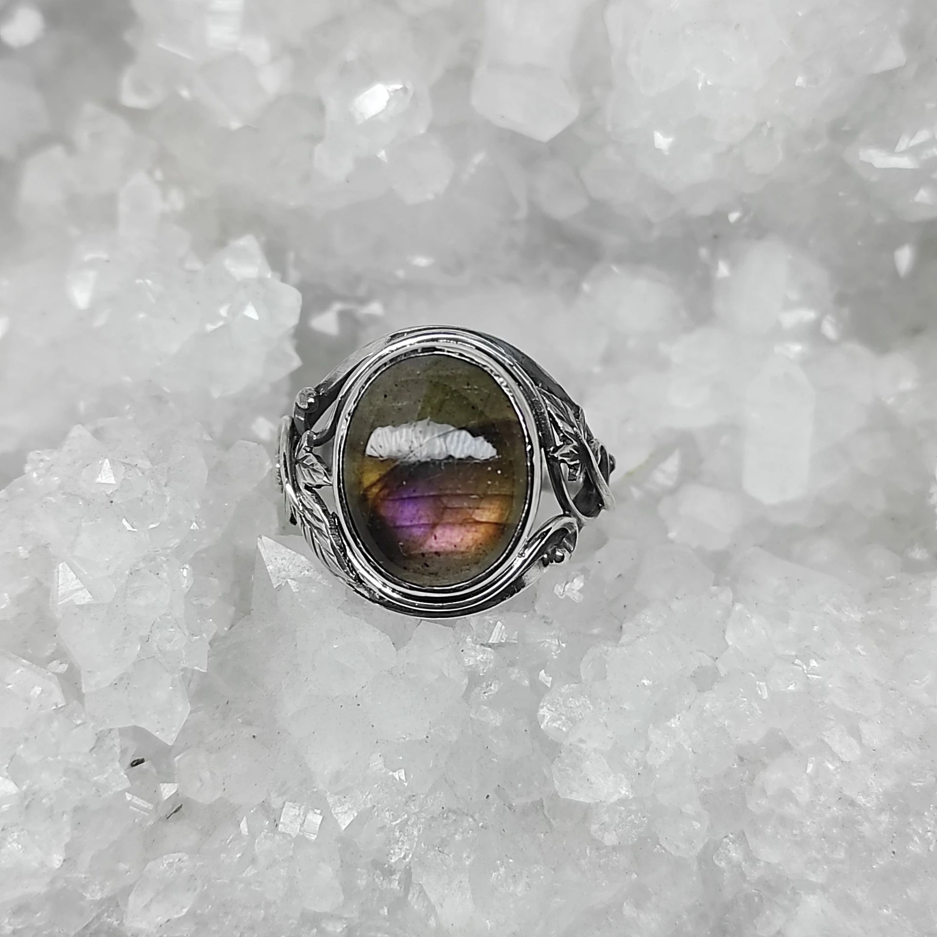 Bague labradorite feuille de lierre