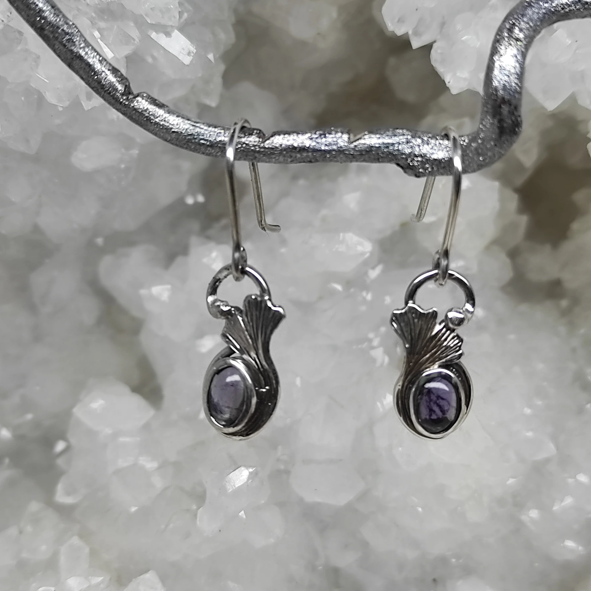 Boucles d'oreilles ginkgo et cordiérite